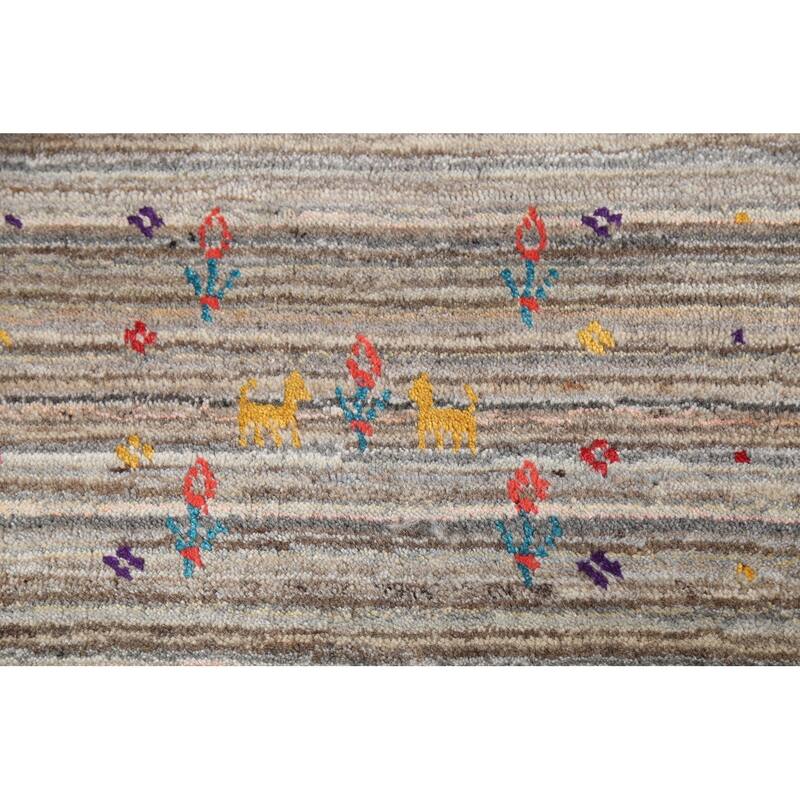 Striped Gabbeh Indian Area Rug Hand-Knotted Wool Carpet - 4'11"x 8'0"
