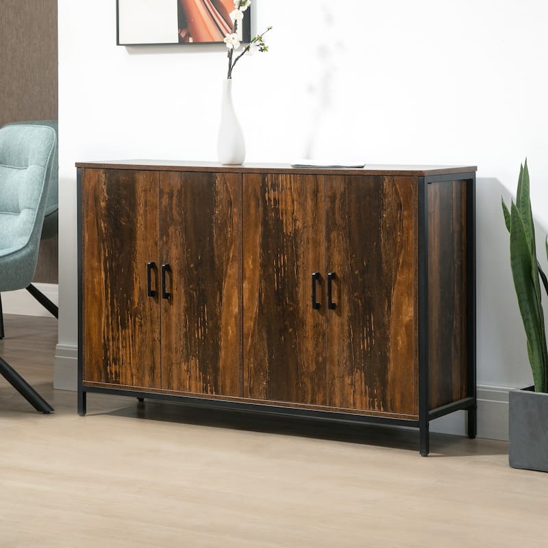Industrial Sideboard Buffet Cabinet with Doors, Kitchen Cabinet, Coffee Bar Cabinet with Adjustable Shelves, Rustic Brown