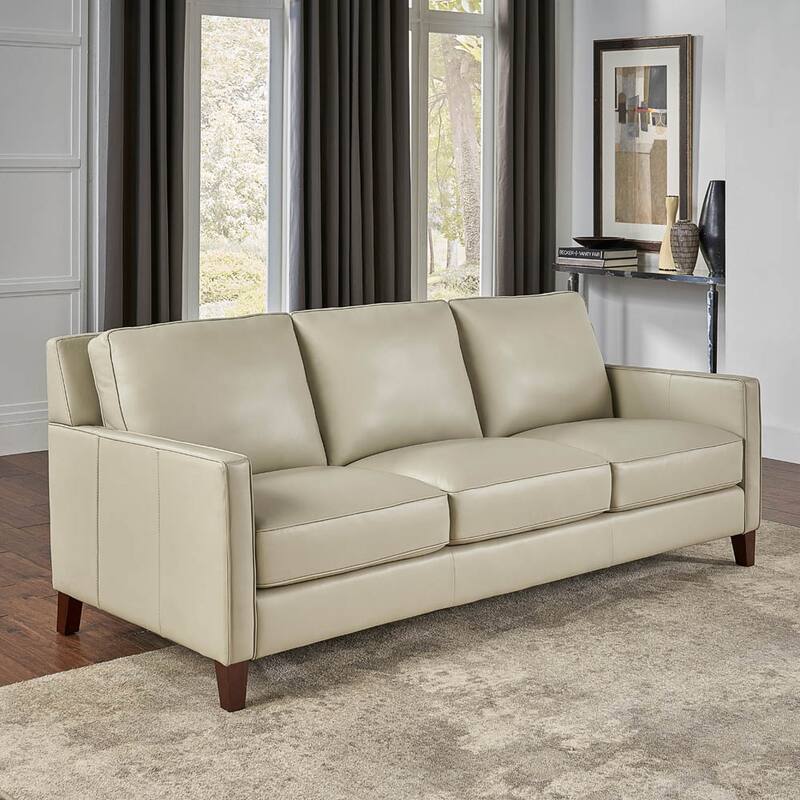 Hydeline Ashby Top Grain Leather Sofa With Feather, Memory Foam and Springs