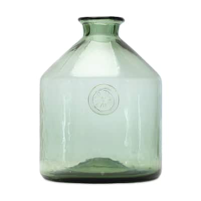 9" Green Bottleneck Glass Vase