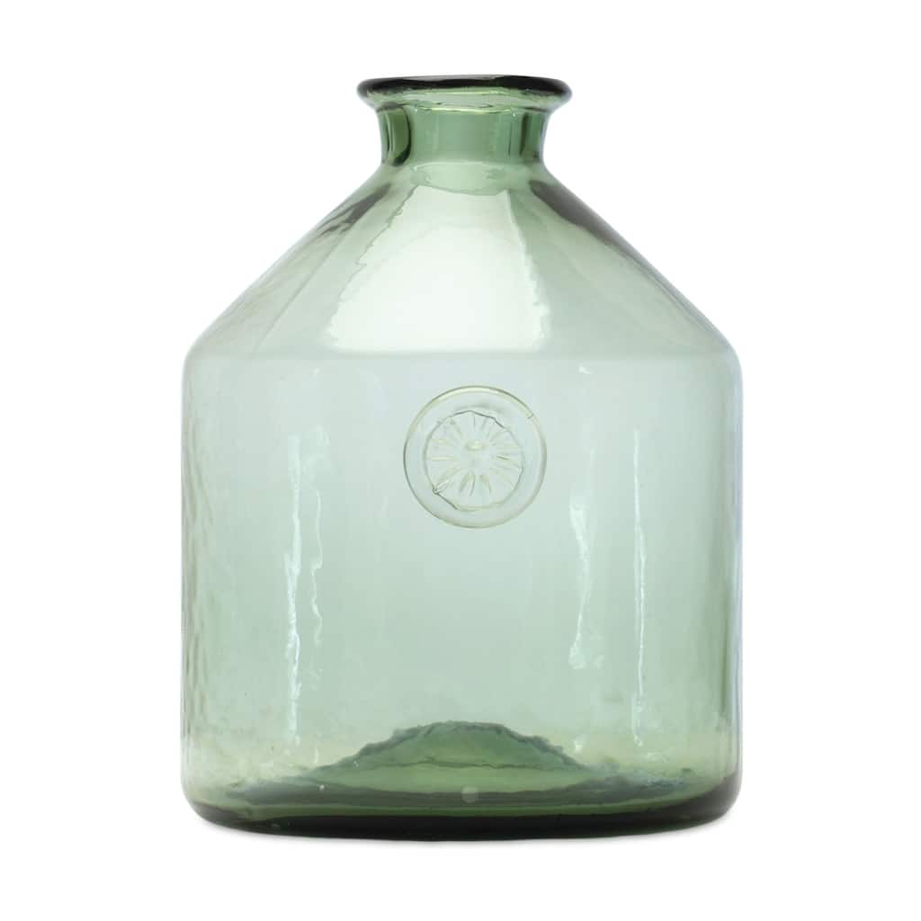 9" Green Bottleneck Glass Vase