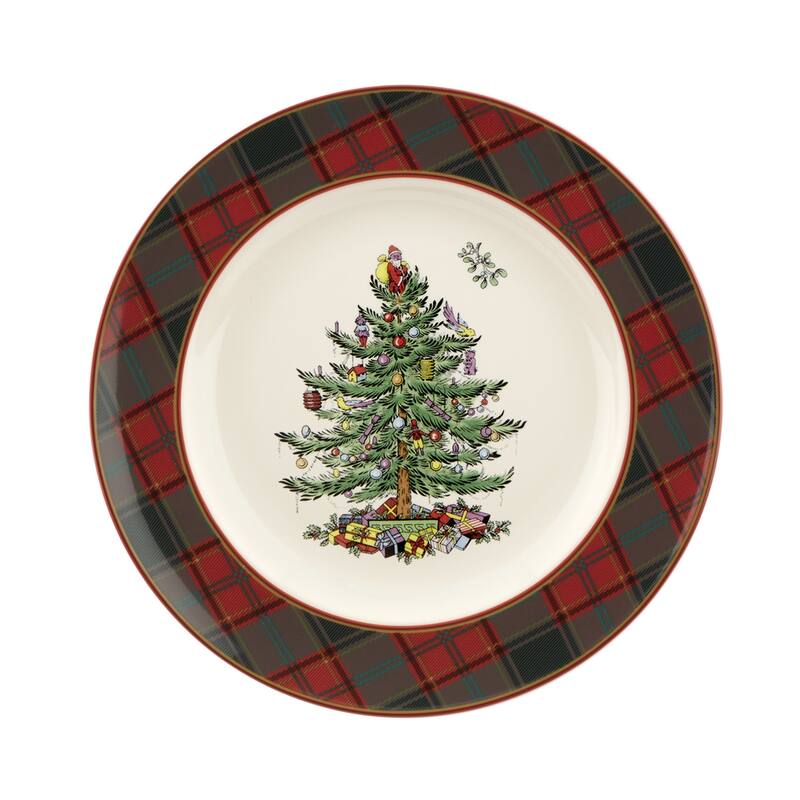 Spode Set of 4 Christmas Tree Tartan Plates