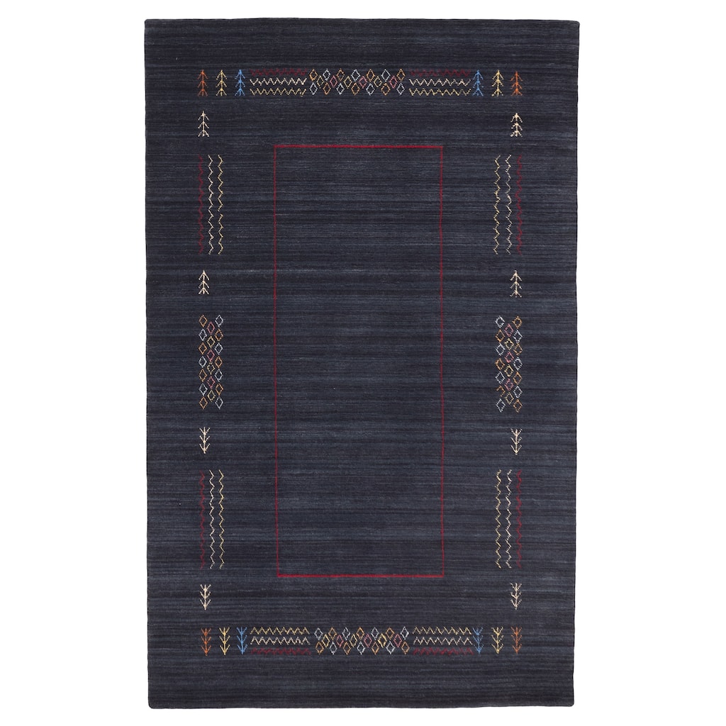 ECARPETGALLERY Hand Loomed Kashkuli Gabbeh Dark Navy Wool Rug - 4'11 x 7'11