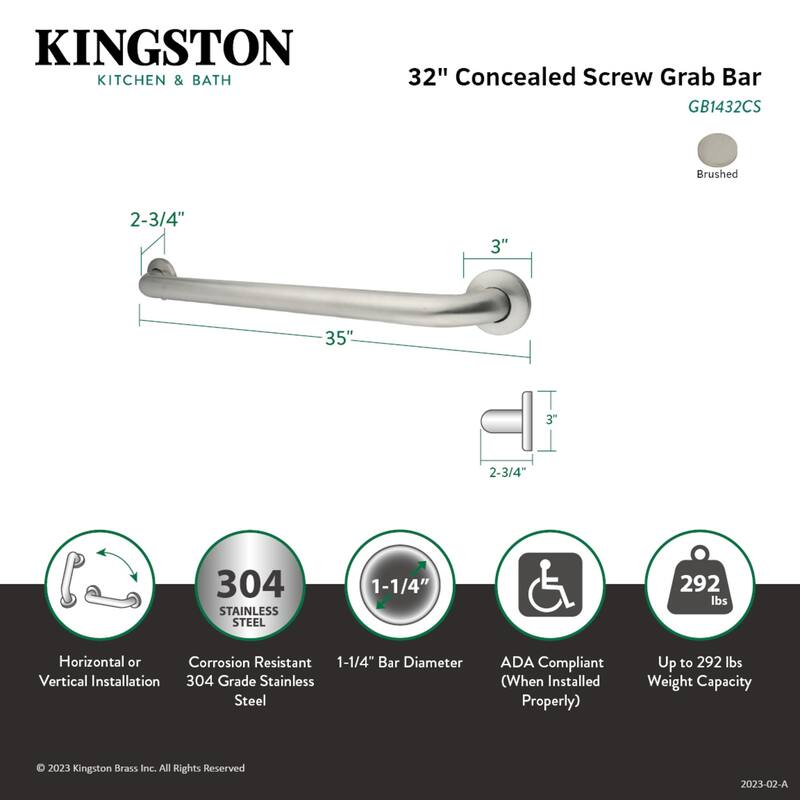 Kingston Brass Made To Match 32-Inch Stainless Steel Grab Bar