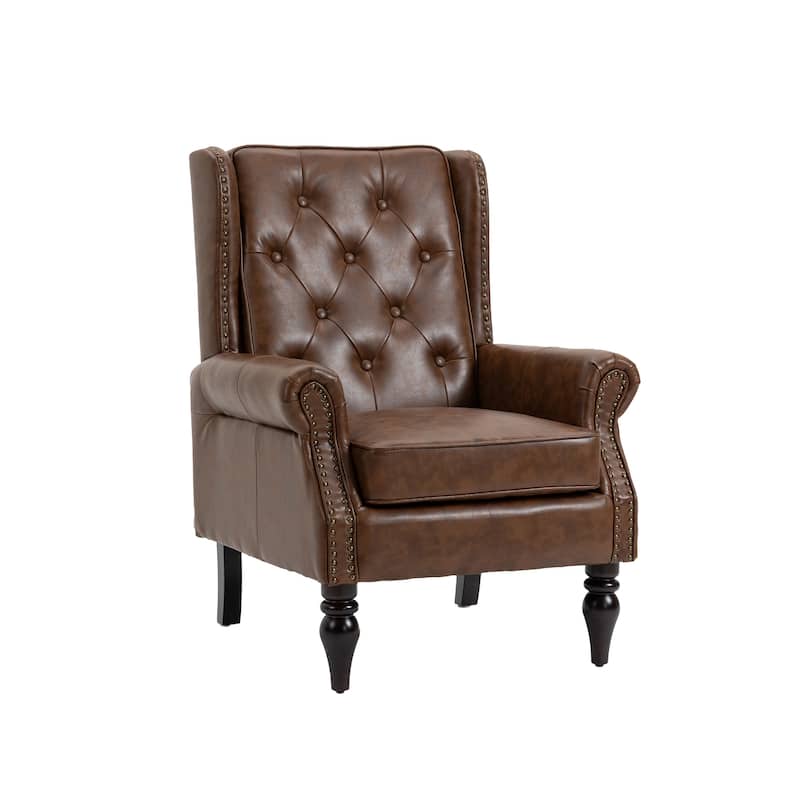 Brown PU 29.33" High Back Upholstered Arm Chair with Nailheads