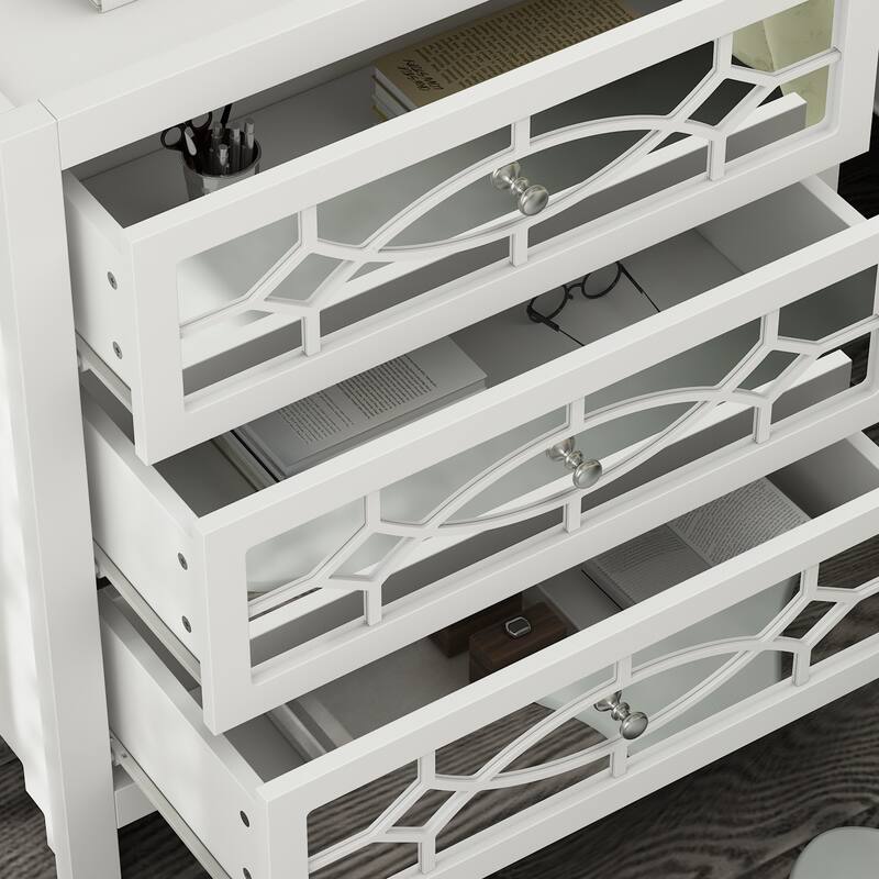 End Table Nightstand Bedside Table Mirrored Cutout Chest Beside Table