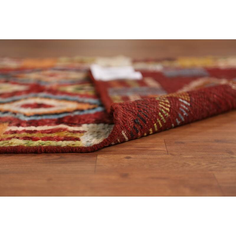 Geometric Red Moroccan Oriental Runner Rug Handmade Wool Carpet - 2'11" x 9'9"