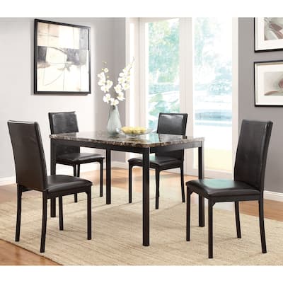 Metal 5pc Dining Set Faux Marble Tabletop and 4x Side Chairs Transitional Small