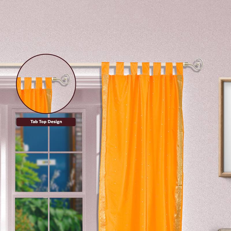 Mustard Tab Top Sheer Sari Curtain / Drape / Panel - Piece