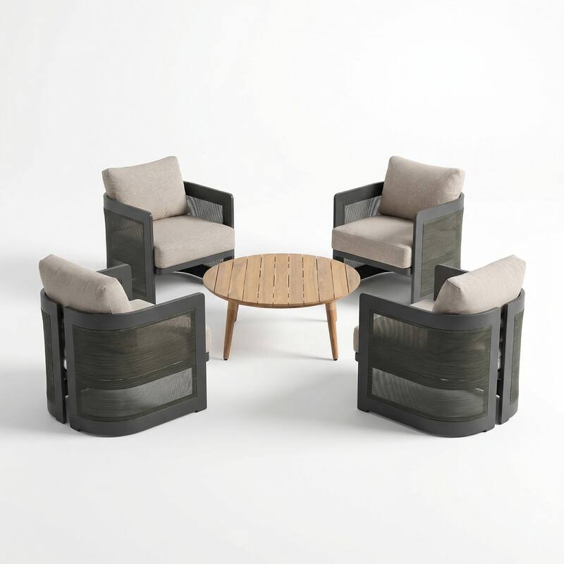 Christopher Knight Home - Modern Aluminum Outdoor 5 Piece Conversation Seating Set with Acacia Wood Coffee Table