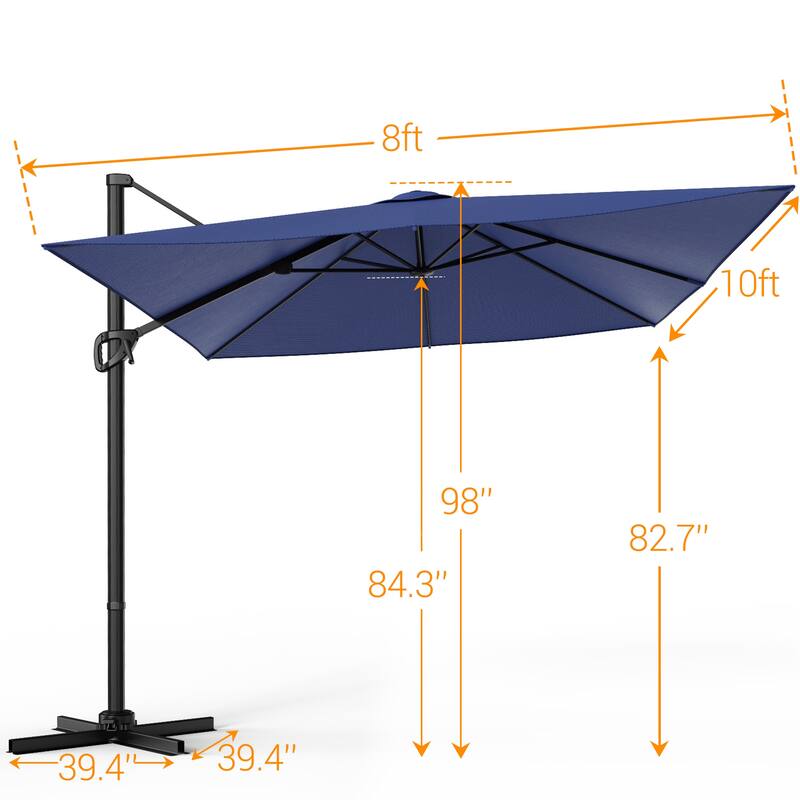 BONOSUKI 10x8FT Cantilever Patio Umbrella 360 Rotation and Canopy