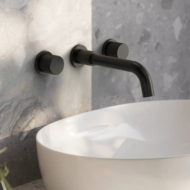 Wall Mount Stainless Steel Bathroom Sink Faucet 3 Hole 2 Handles Bathroom Faucet - Matte Black