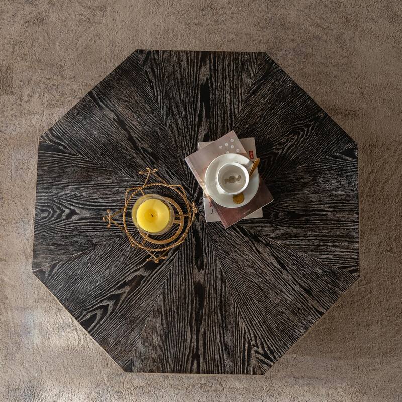 Hexagon Coffee Table - Rustic Wood, 3D Pattern, Farmhouse Style
