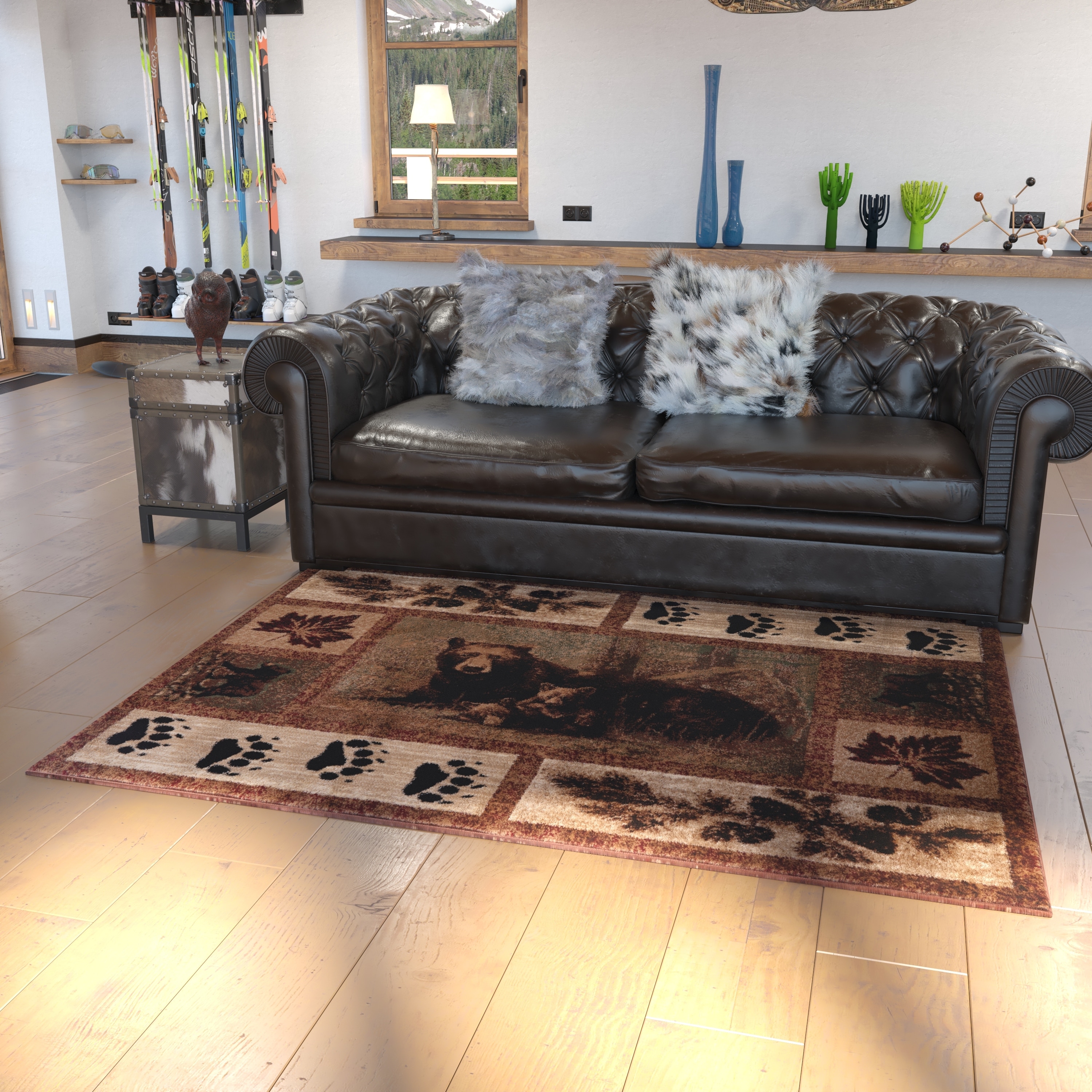 Nature Inspired Mother Bear with 2 Cubs Indoor Olefin Area Rug -  Lancaster Home