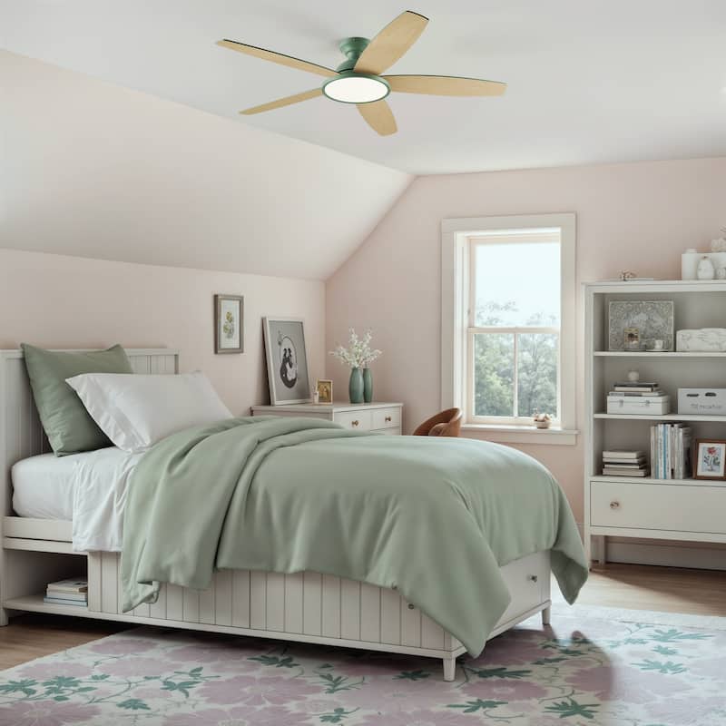 5 - Blade Low Profile Flush Mount Modern Ceiling Fan with 3CCT LED Light and Remote