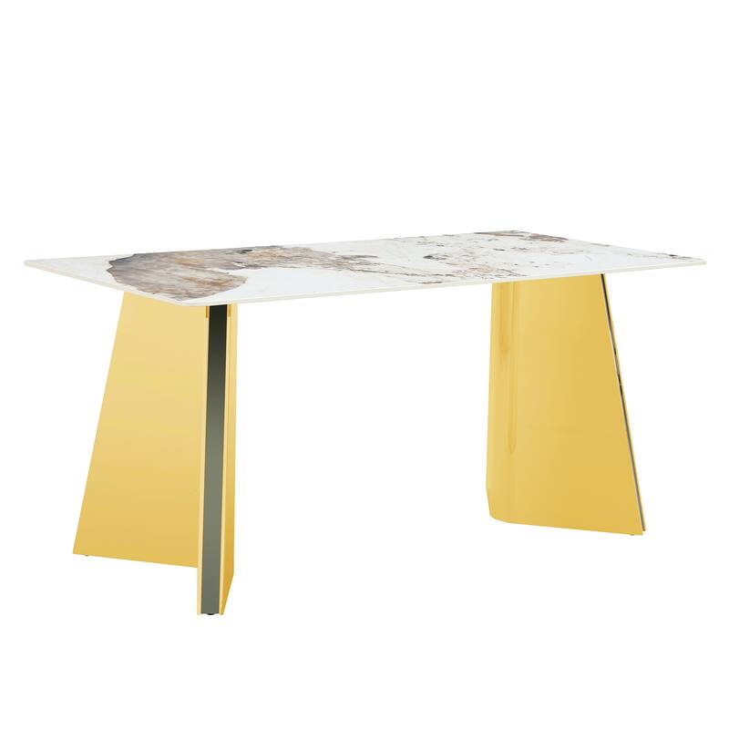 Roomfitters Pandora Sintered Stone Dining Table with Gold Stainless Butterfly Legs for Dining Room