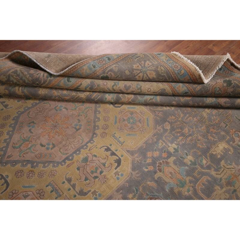 Geometric Tabriz Persian Vintage Rug Hand-Knotted Wool Carpet - 9'6"x 13'2"