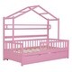 preview thumbnail 22 of 40, Twin Size Wooden House Bed Kids Bed with Trundle and Shelf for Home