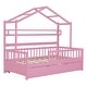 preview thumbnail 36 of 40, Wooden Twin Size House Bed with Trundle,Kids Bed with Shelf, Gray