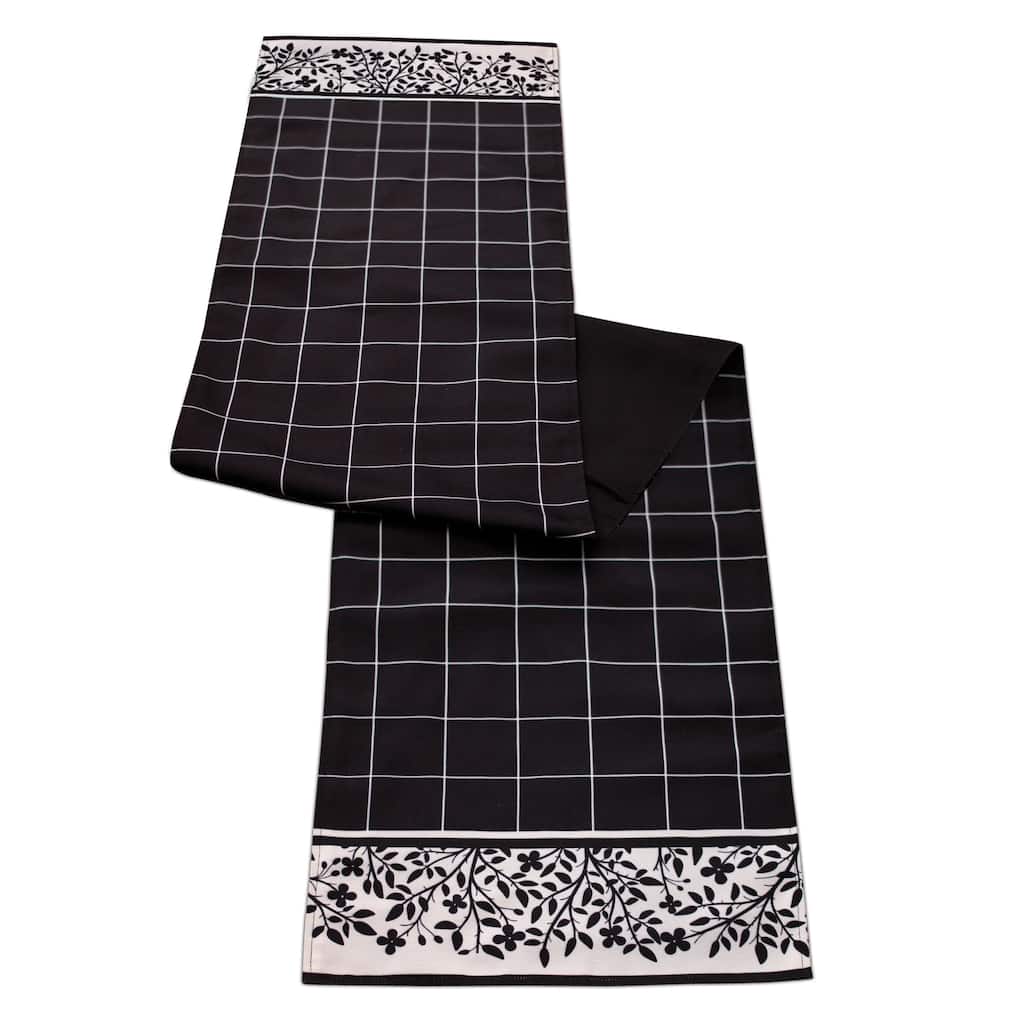 Plaid Table Runner with Floral Accent 72"L