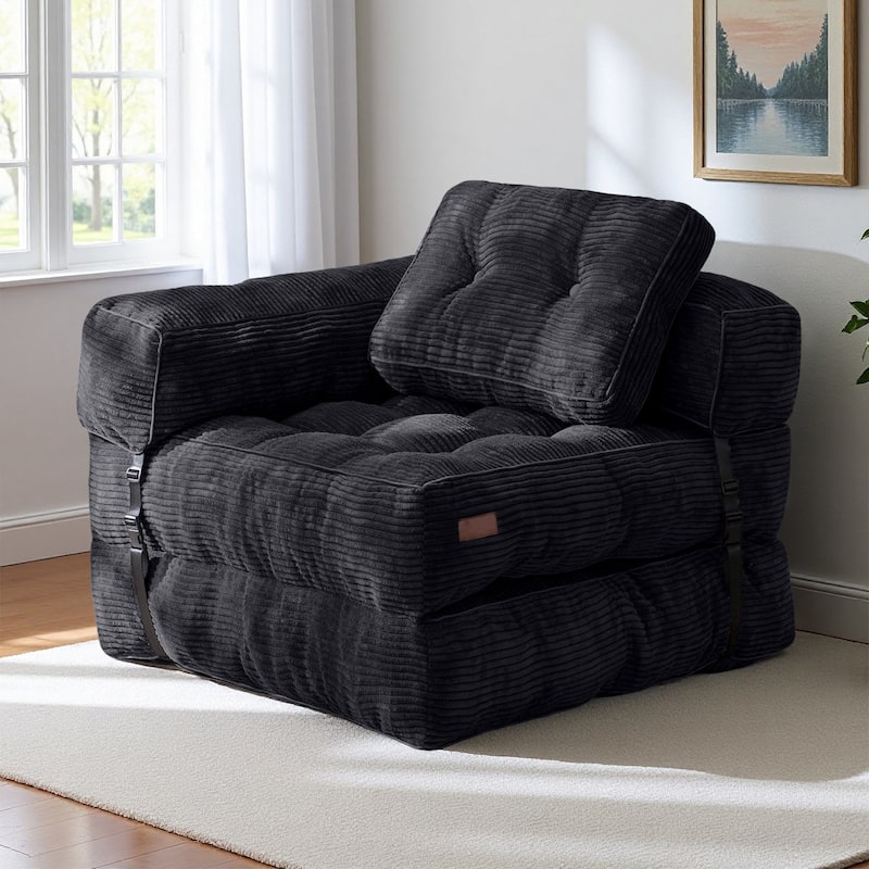 Foldable Sofa Bed,L-Shaped Floor Sofa Couch - 33.5"x66.8" - Black