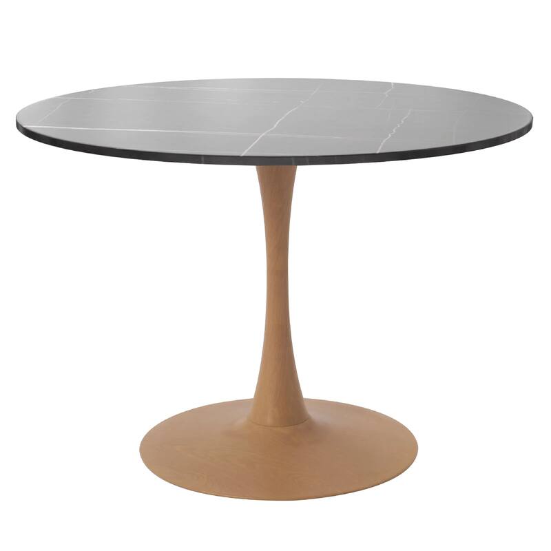 Bristol 31" Round Dining Table with Sintered Stone Top and Natural Wood Steel Pedestal Base for Modern Kitchen and Dining Room