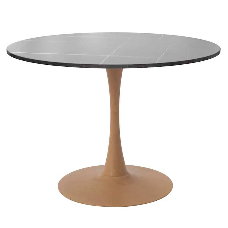 Bristol 35" Round Dining Table with Sintered Stone Top and Natural Wood Steel Pedestal Base for Modern Kitchen and Dining Room