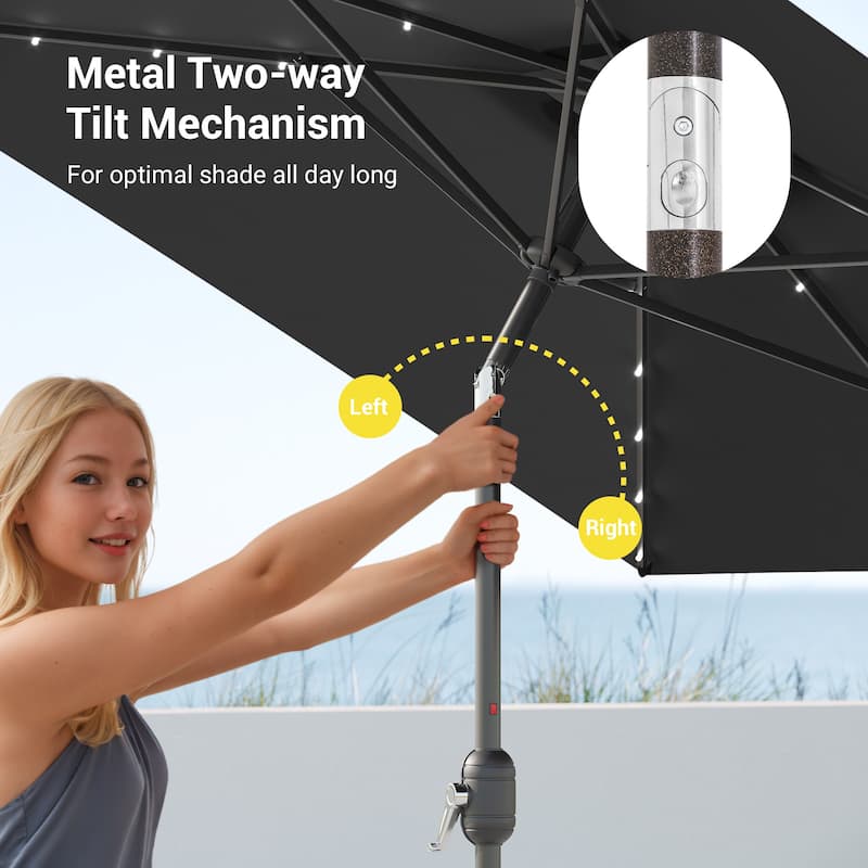 Bonosuki 10 x 6.5ft LED Patio Rectangular Umbrella Outdoor Market Umbrella Aluminium/Steel with Tilt and Crank