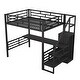 preview thumbnail 21 of 26, Full Size Metal Loft Bed with Desk, Storage Staircase and Small Wardrobe, Storage stairs can be installed left and right, White