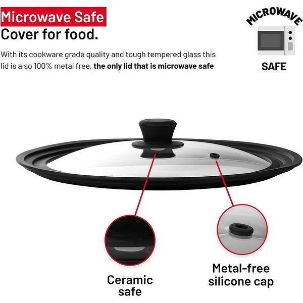 CAROTE 2-Piece Universal Silicone Pot Lid Set – Heat-Resistant Silicone Rim & Tempered Glass, Fits 6" To 11" Pans & Skillets, Includes Small & Large Lids (Black)