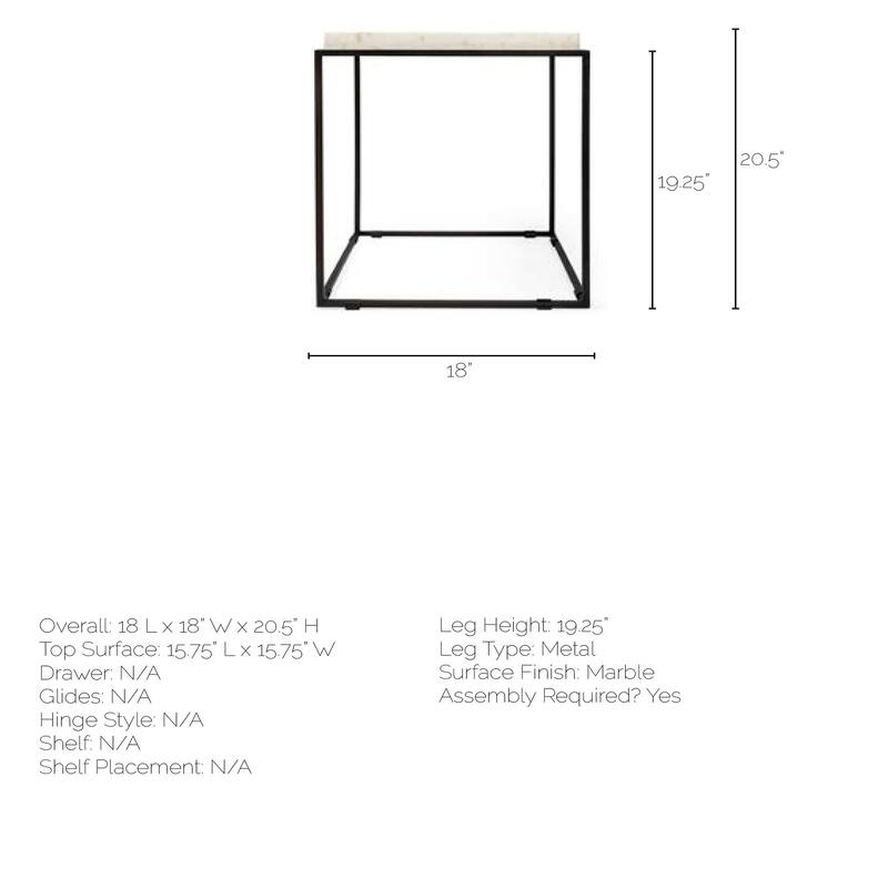 Nathan II White Marble Top with Black Metal Frame Side Table