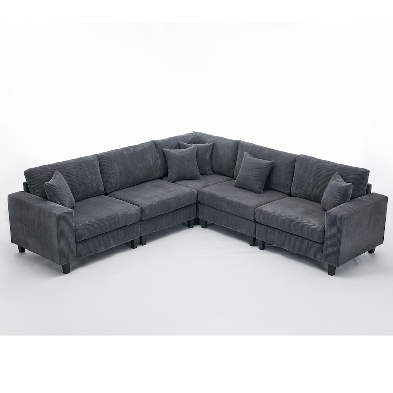 Modular Sectional Sofa for Living Room, Modern Oversized Corduroy Couch with Pillow, 5 Seater L-Shaped Sofas Comfy Couches