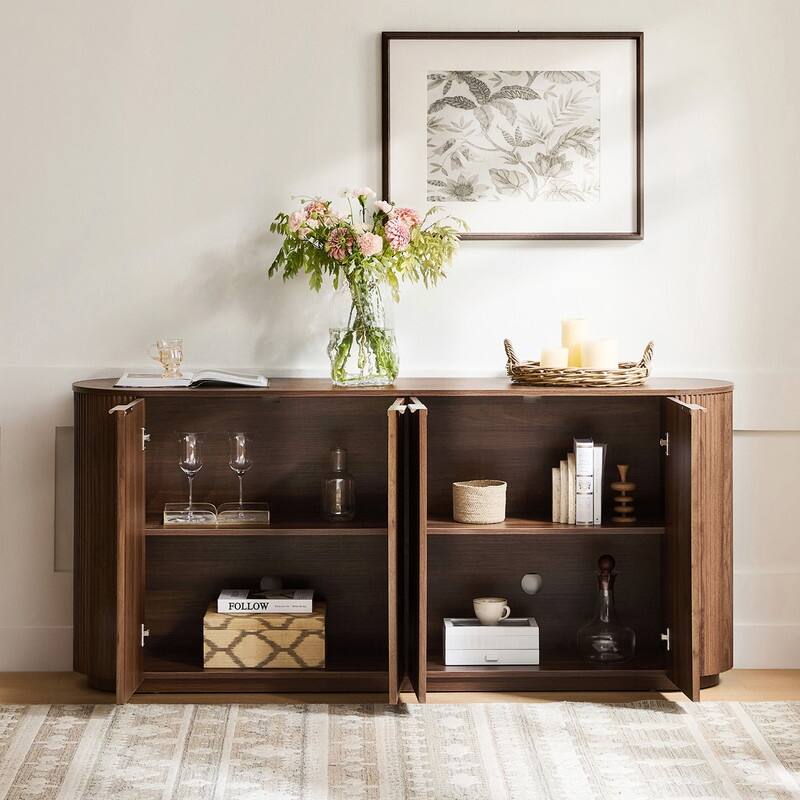 Spruce & Spring 70-inch Wide Modern Sideboard Cabinet with Semi-Cylindrical Columns
