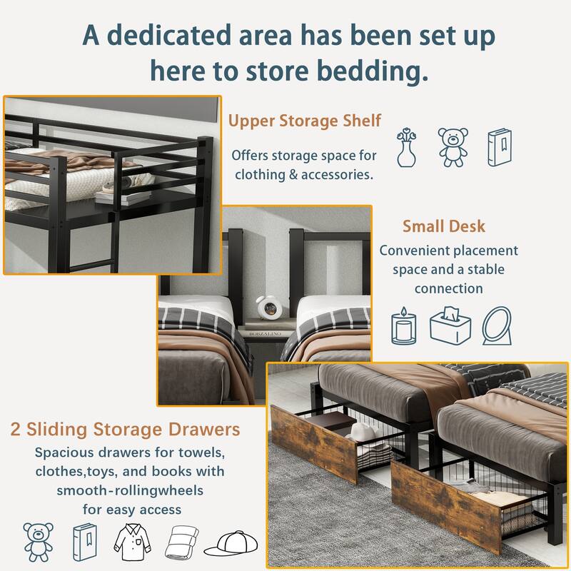 Heavy Metal Bunk Beds with Ladder Kids Bed Frame Twin / Twin XL / Full / Queen Size🏕️