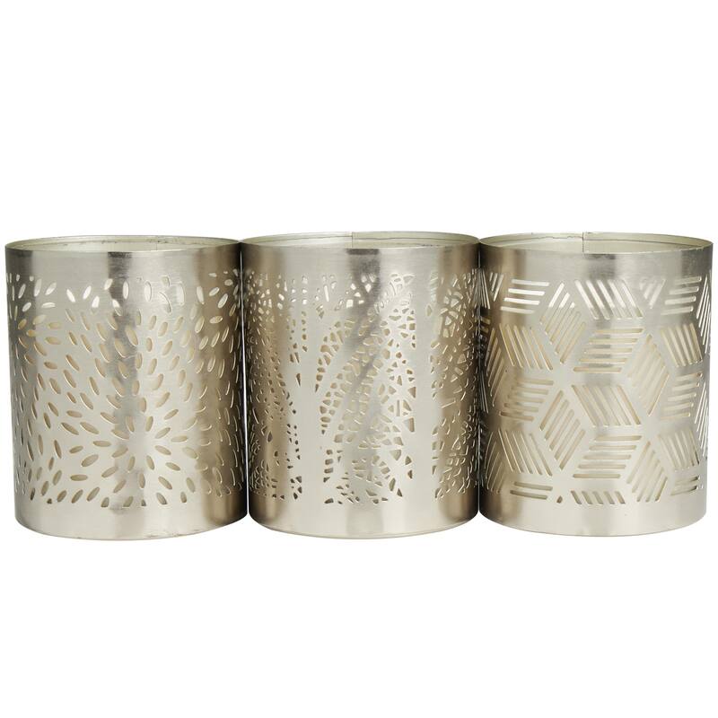 Metal Geometric Vanilla Marshmallow Scented 13 oz 1 Wick Decorative Candle with White Wax - Set of 3 Silver - Roche River Decor