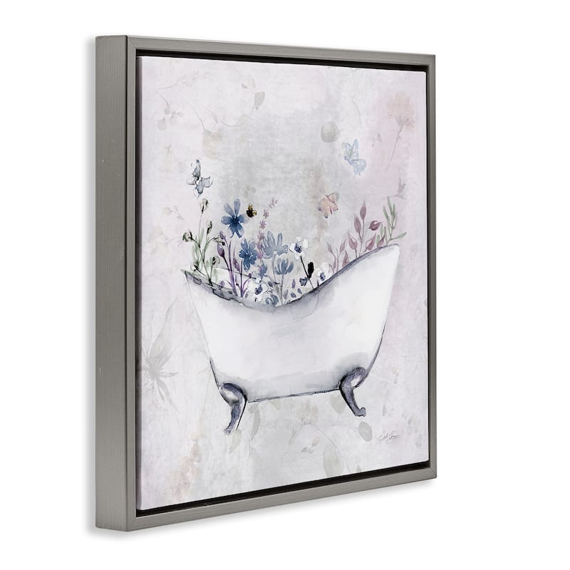 Stupell Delicate Bath with Botanics Framed Floater Canvas Wall Art Design By Stella Chang