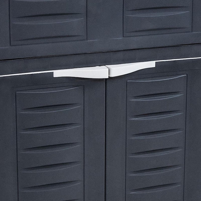 HomeRoots 35" Dark Gray Heavy Duty Plastic Two Door One Drawer Utility Cabinet - 23.50 in. x 34.50 in. x 13.75 in.