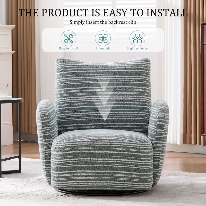 HOMEFUN Boucle Upholstered 360° Swivel Fabric Striped Armrest Leisure Chair for Living room and Bedroom