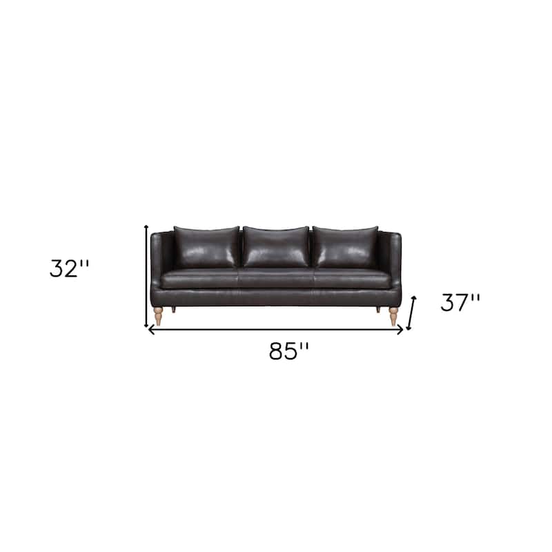 HomeRoots 85" Dark Brown Leather Sofa With Brown Legs