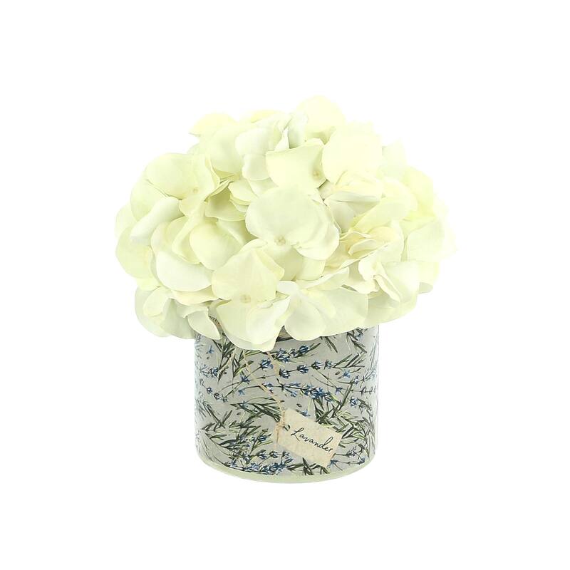 Hydrangea Arrangement in a Glass Vase - White, Marble