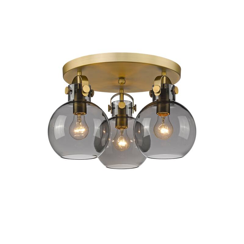 Innovations Lighting Newton Sphere - 3 Light 7" Flush Mount - Brushed Brass/Light Smoke