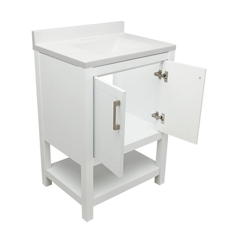 Taos 25" Bathroom Vanity with Cultured Marble Vanity Top Sink in White with White Basin
