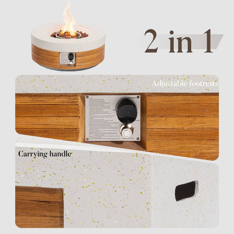 COSIEST 28''Outdoor Concrete Propane Fire Pit Table,Marble & Wood Style Design