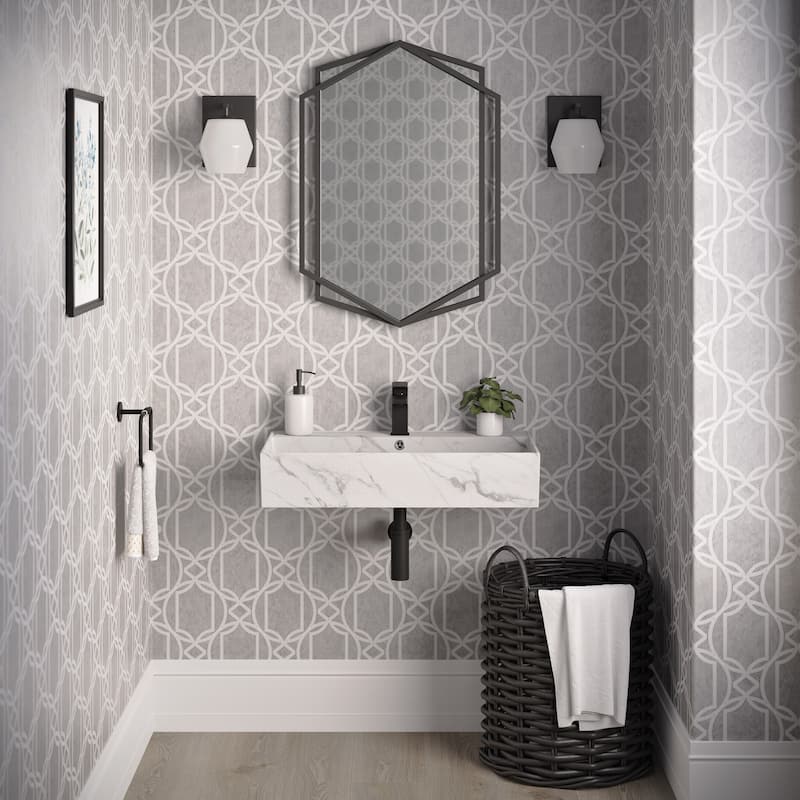 Claire 22" Rectangle Wall-Mount Bathroom Sink In White Marble - 22.05" x 12.4" 5.3"
