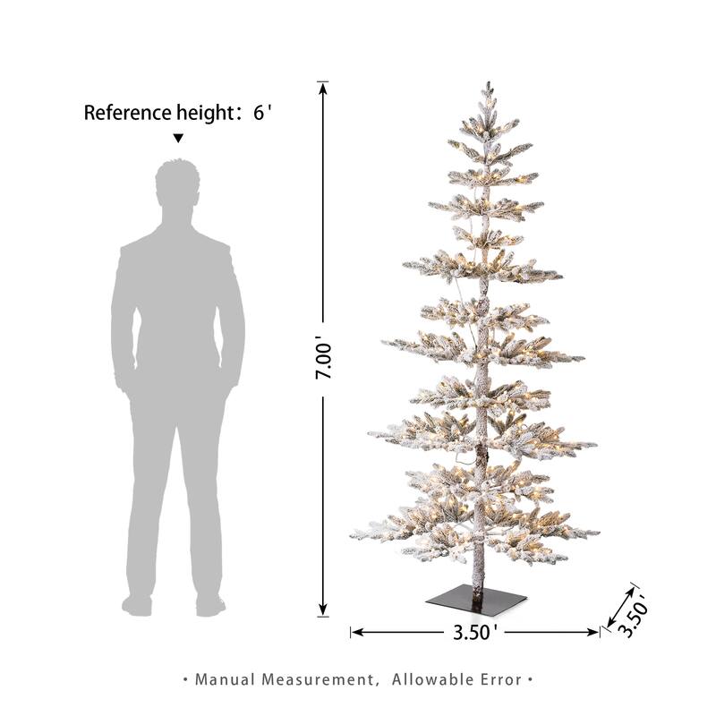 Glitzhome 6ft/7ft/9ft Deluxe Pre-Lit Flocked Slim Fir Artificial Christmas Tree with Warm White Lights