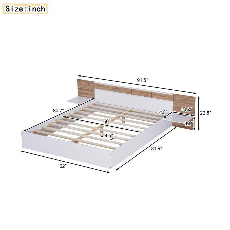 Queen Size Concise Low-Profile Platform Bed Frame with USB Charging