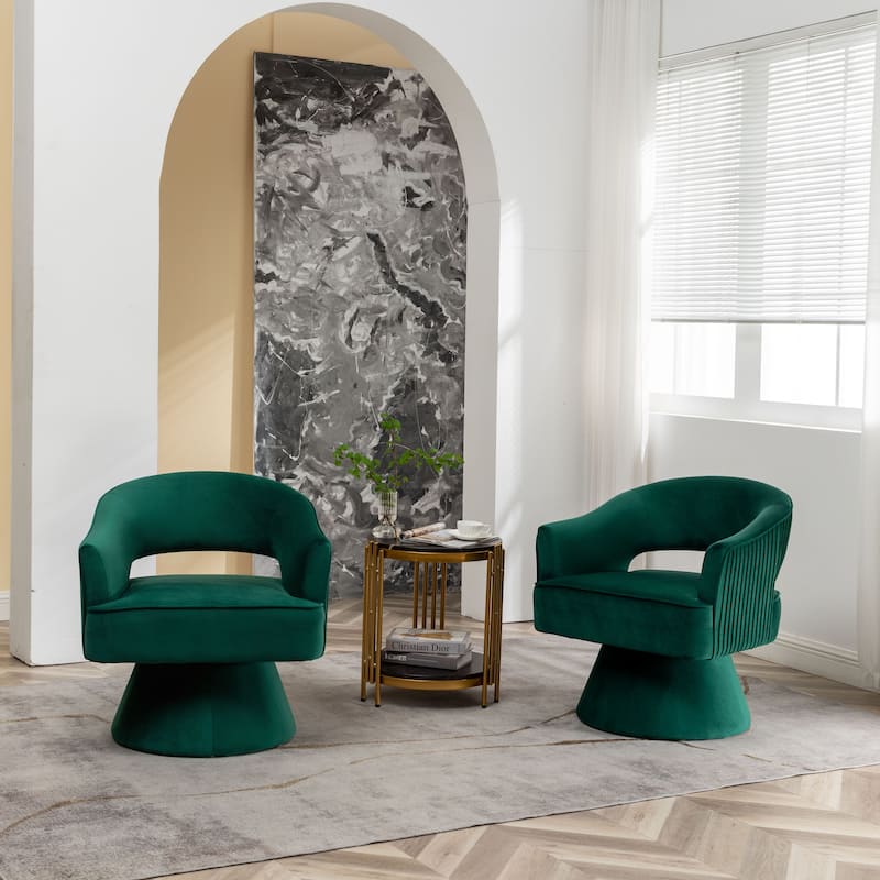 SEYNAR Modren Velvet 360 Degree Swivel Accent Arm Barrel Chair Set of 2 for Living Room - Deep Green