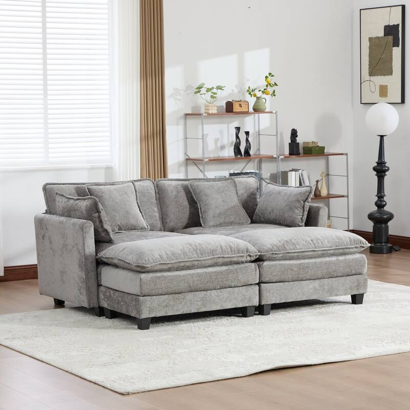 Roomfitters Large Upholstered Sofa Loveseat with Plush Cushions and Pillows, Modern Cloud Couch for Living Room