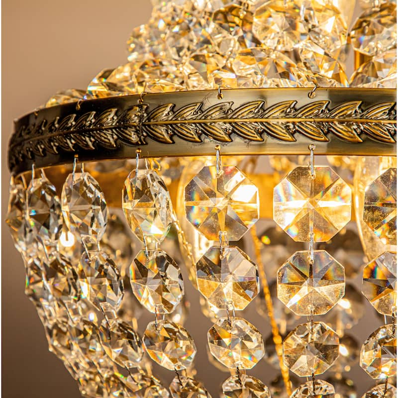 4-Light Vintage And Glam Basket Crystal Chandelier in Antique Gold