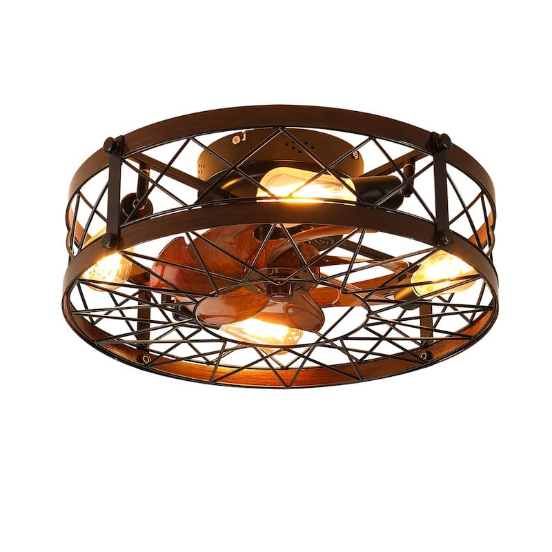 20 in. W x 6 in. H Iron Ceiling Fan in Black with LED Lights - 20" x 6" in.
